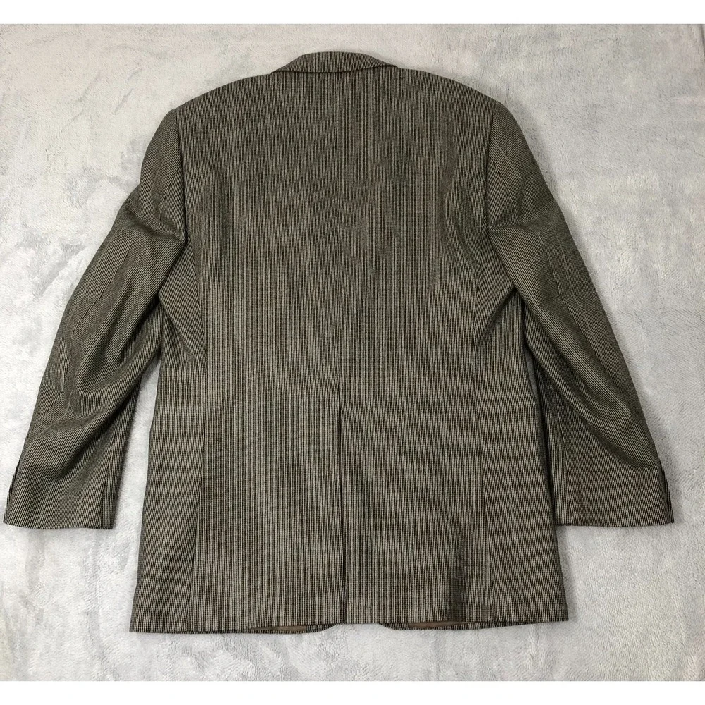Chaps Blazer Mens 42L Brown Houndstooth Sport Coat Suit Jacket Formal Lambs Wool